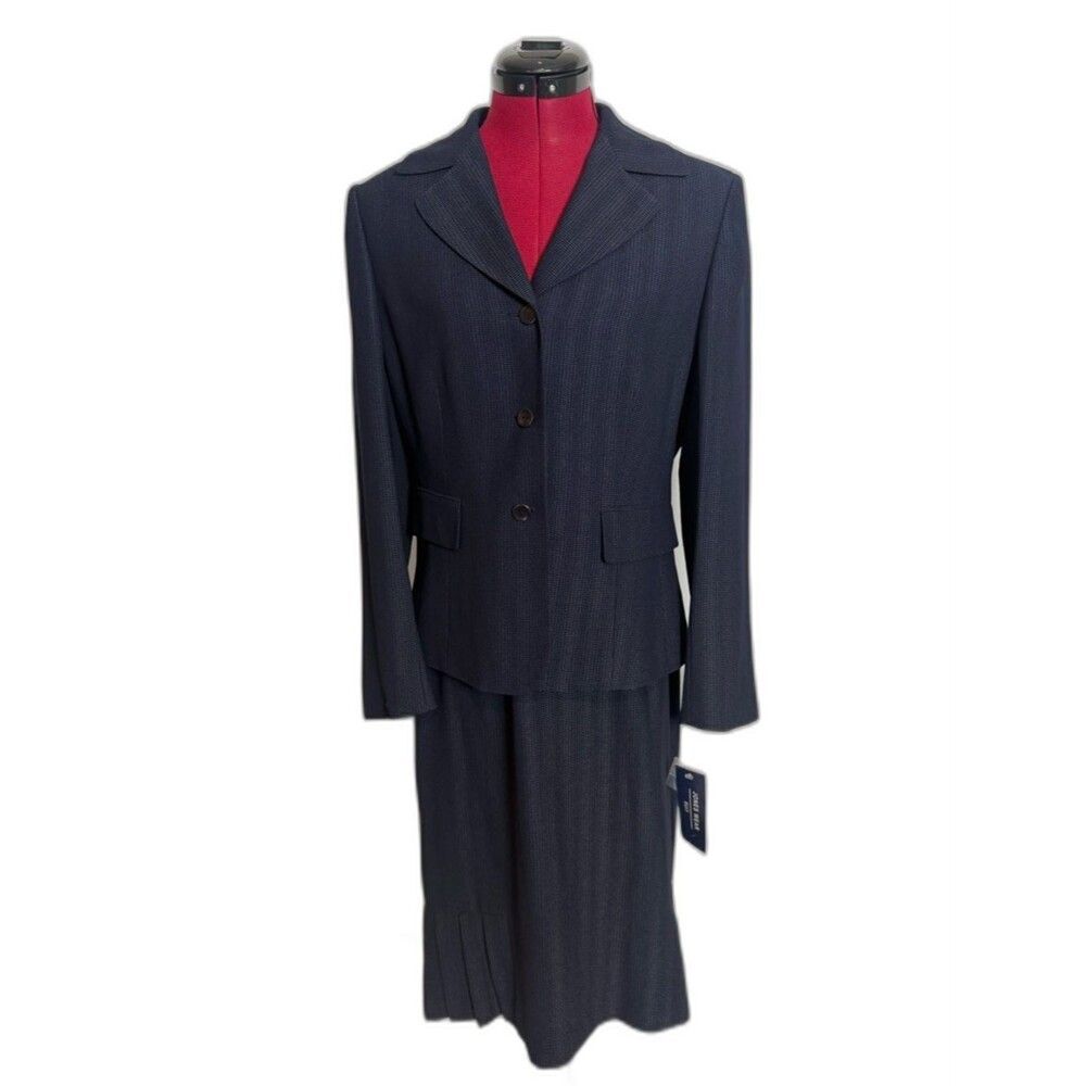 NWT Jones Wear Skirt Suit Woman Size 10 Blue & White 2-Piece Set Blazer & Skirt